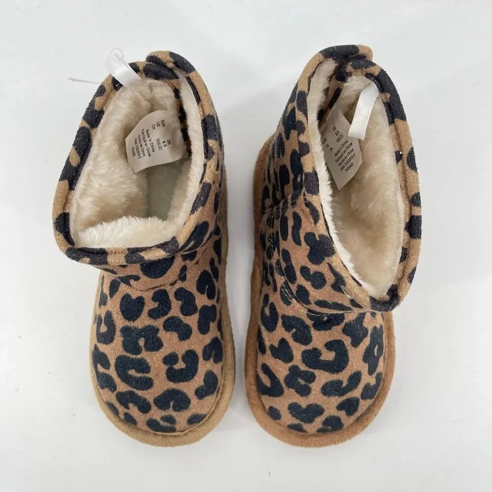 H&M Toddler Leopard Print Faux Suede Fluffy-Lined Ankle Boots Size 8.5 NWT
